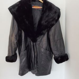VTG GLOBAL IDENTITY G III Women Sz XL Genuine Leather Black Jacket Faux Fur Hood
